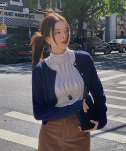 ストライプタートルネックTシャツ IVORY