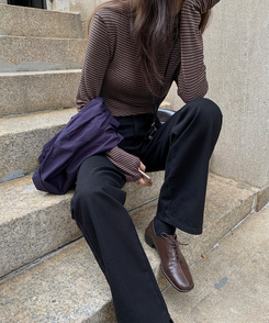 ストライプタートルネックTシャツ BROWN