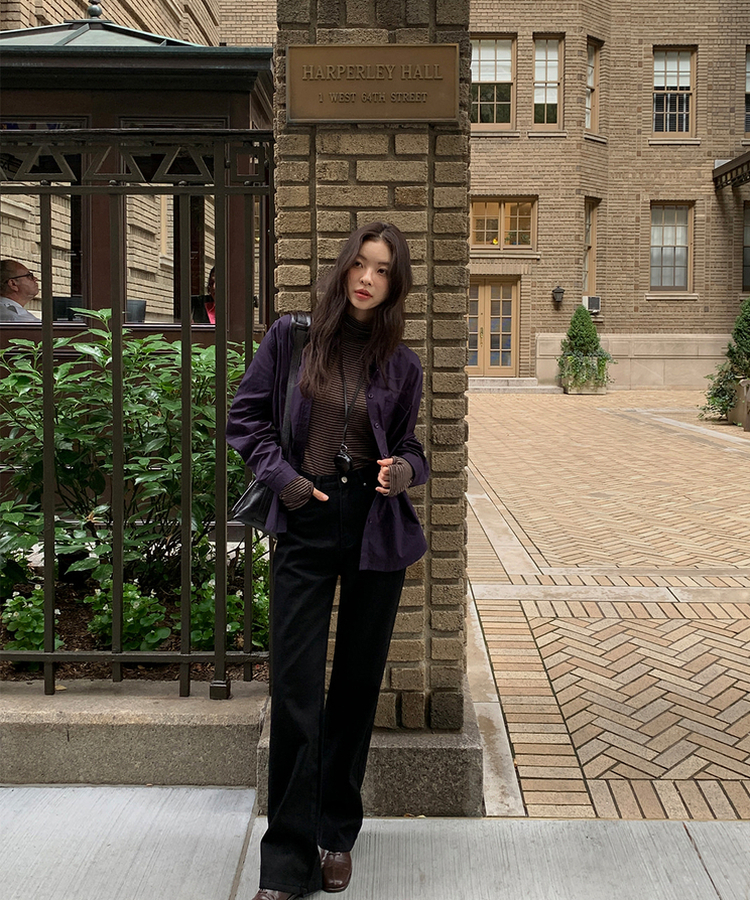 ストライプタートルネックTシャツ BROWN