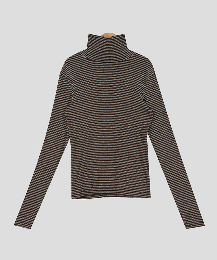 ストライプタートルネックTシャツ