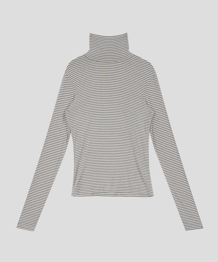 ストライプタートルネックTシャツ