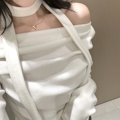 【タイ付き】ドレープオープンニット IVORY