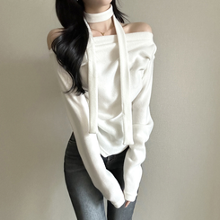 【タイ付き】ドレープオープンニット IVORY