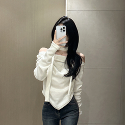 【タイ付き】ドレープオープンニット IVORY