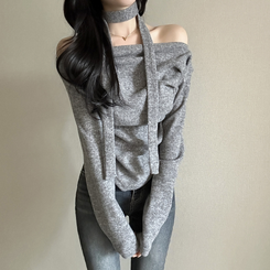 【タイ付き】ドレープオープンニット GREY