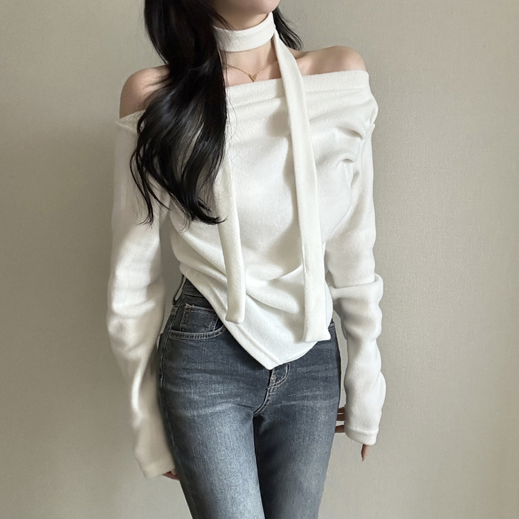 【タイ付き】ドレープオープンニット IVORY