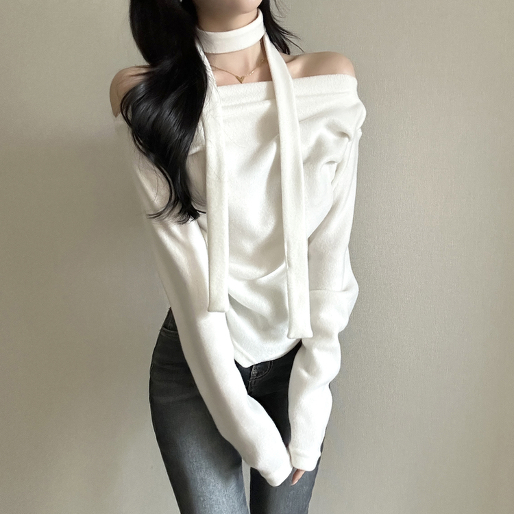 【タイ付き】ドレープオープンニット IVORY