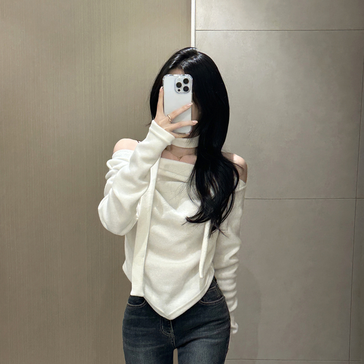 【タイ付き】ドレープオープンニット IVORY