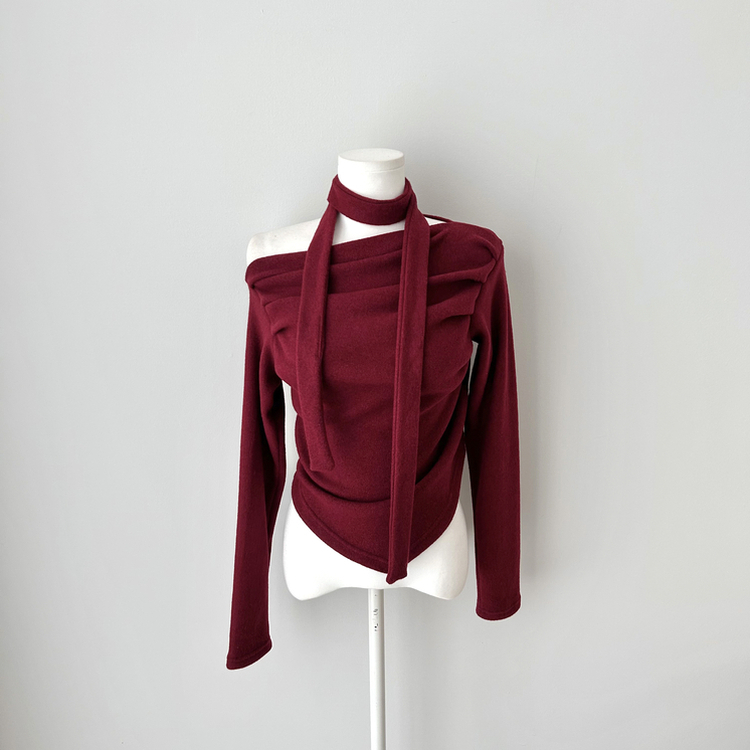 【タイ付き】ドレープオープンニット