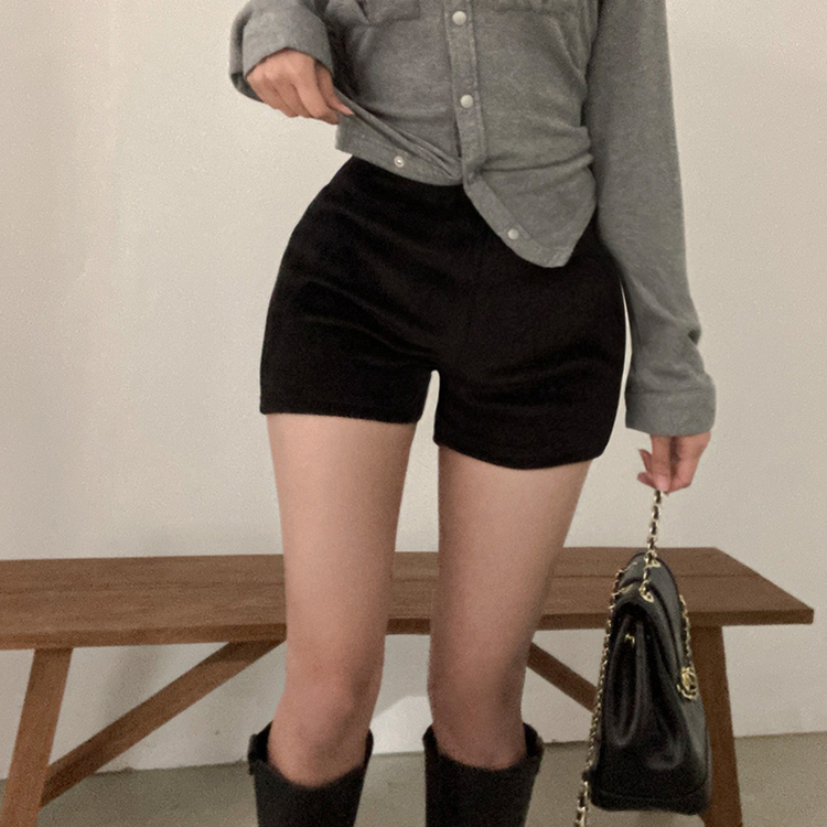 밍크 골지 숏 팬츠 블랙