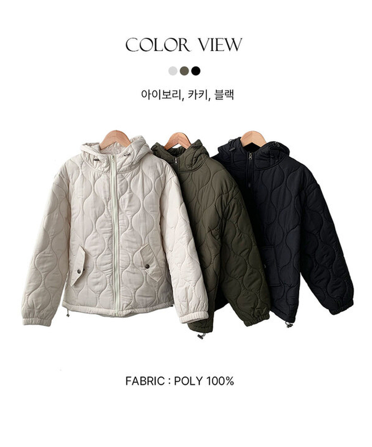 에타 깔깔이 항아리 하프넥 후드 패딩 밑단스트링 아방핏 루즈핏 포켓 후드스트링 데일리 겨울패딩