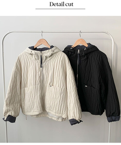 호시 퀄팅 참팬던트 체크배색 후드 패딩