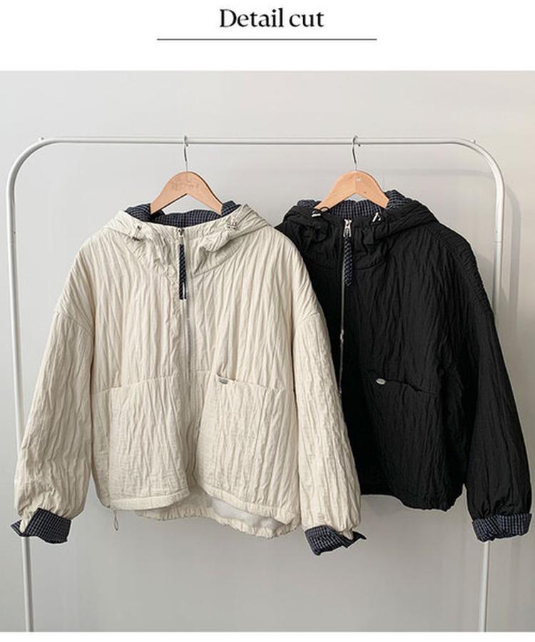 호시 퀄팅 참팬던트 체크배색 후드 패딩