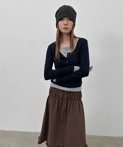 ボタンレイヤード長袖Tシャツ NAVY