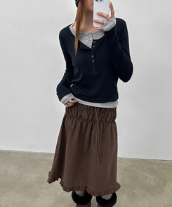 ボタンレイヤード長袖Tシャツ NAVY