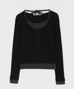 ボタンレイヤード長袖Tシャツ