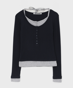 ボタンレイヤード長袖Tシャツ