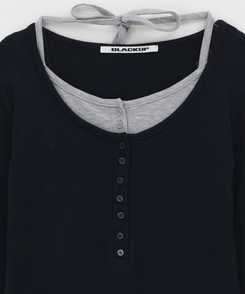 ボタンレイヤード長袖Tシャツ