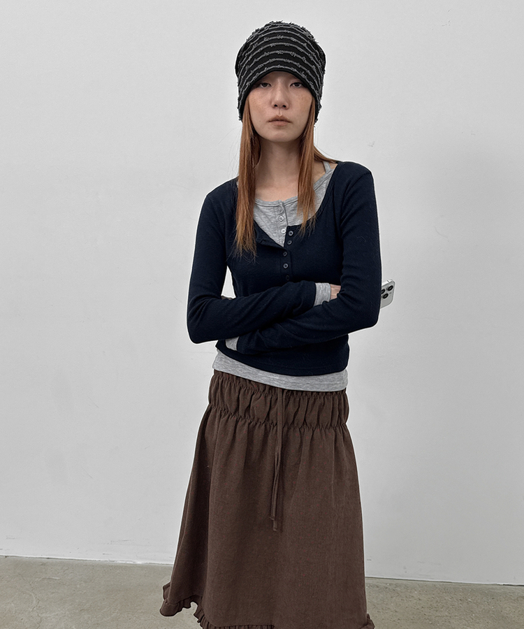 ボタンレイヤード長袖Tシャツ NAVY