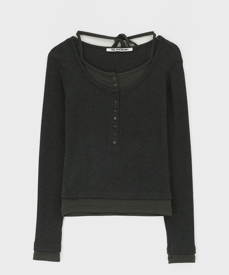 ボタンレイヤード長袖Tシャツ