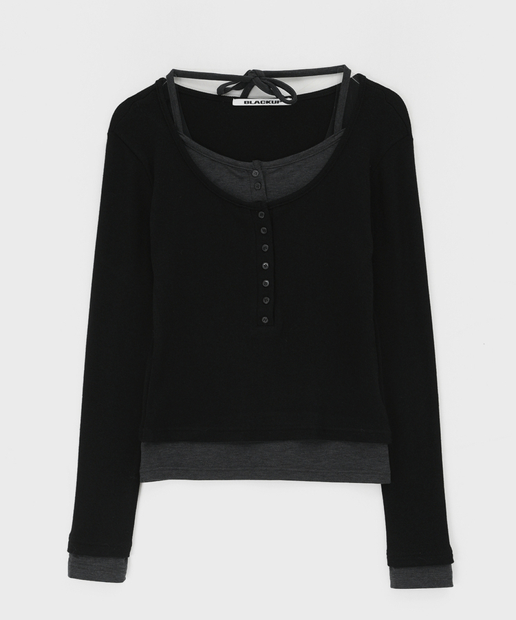 ボタンレイヤード長袖Tシャツ