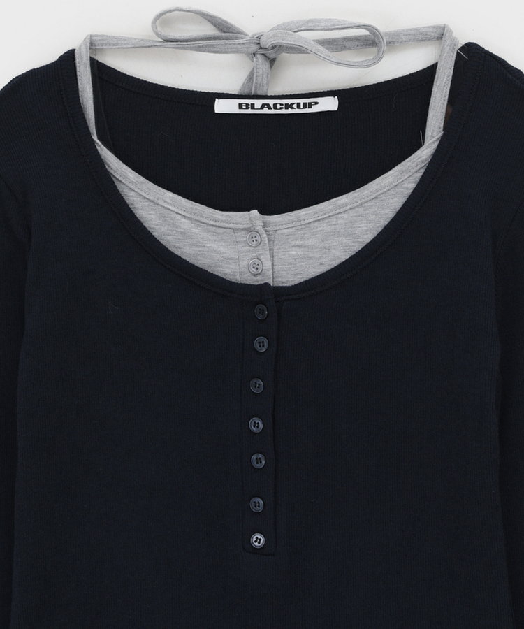 ボタンレイヤード長袖Tシャツ