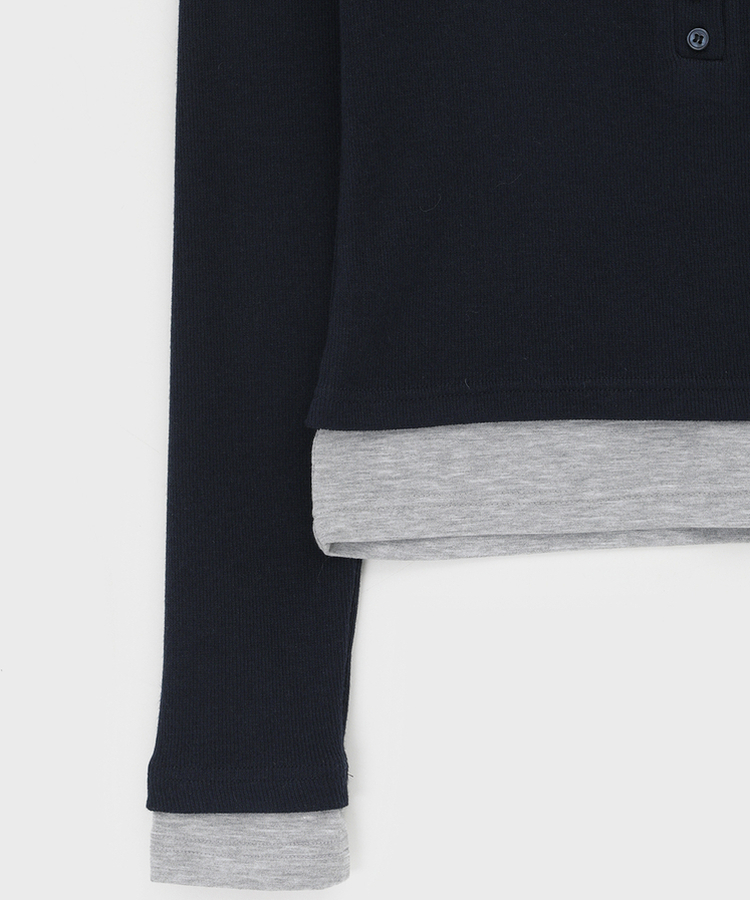 ボタンレイヤード長袖Tシャツ