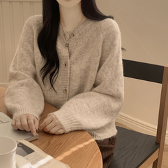 모헤어 오트밀 보카시 아방핏 라운드 데일리 겨울 가디건 오트밀