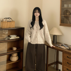 모헤어 오트밀 보카시 아방핏 라운드 데일리 겨울 가디건 오트밀