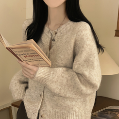 모헤어 오트밀 보카시 아방핏 라운드 데일리 겨울 가디건 오트밀