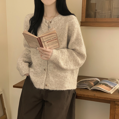 모헤어 오트밀 보카시 아방핏 라운드 데일리 겨울 가디건 오트밀