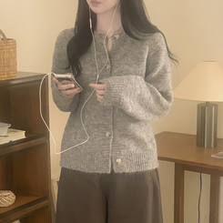 모헤어 오트밀 보카시 아방핏 라운드 데일리 겨울 가디건 그레이