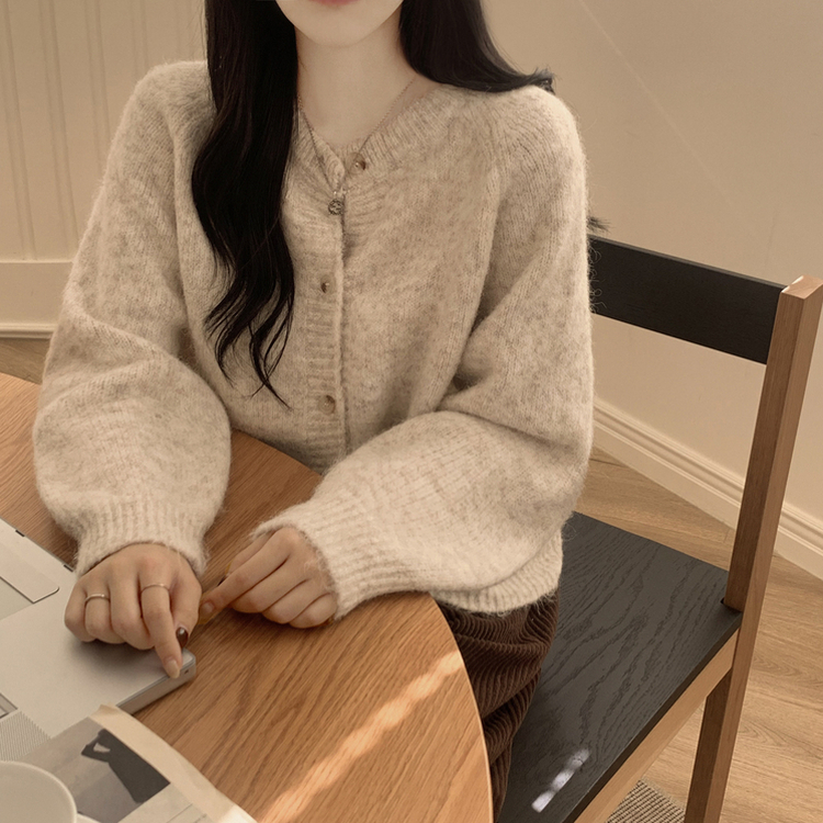 모헤어 오트밀 보카시 아방핏 라운드 데일리 겨울 가디건 오트밀