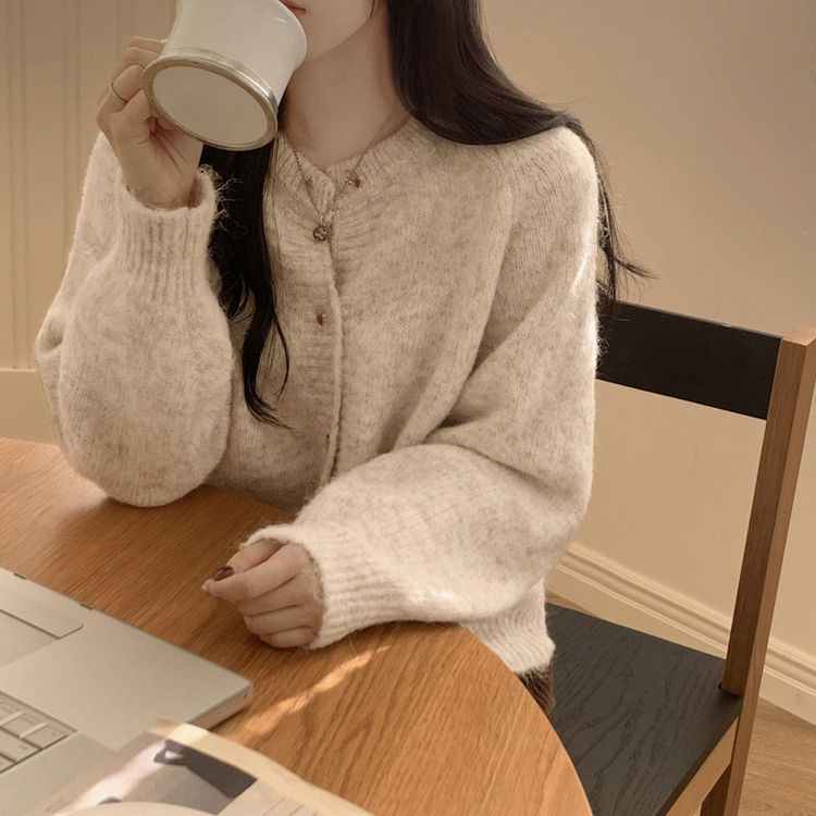 모헤어 오트밀 보카시 아방핏 라운드 데일리 겨울 가디건 오트밀