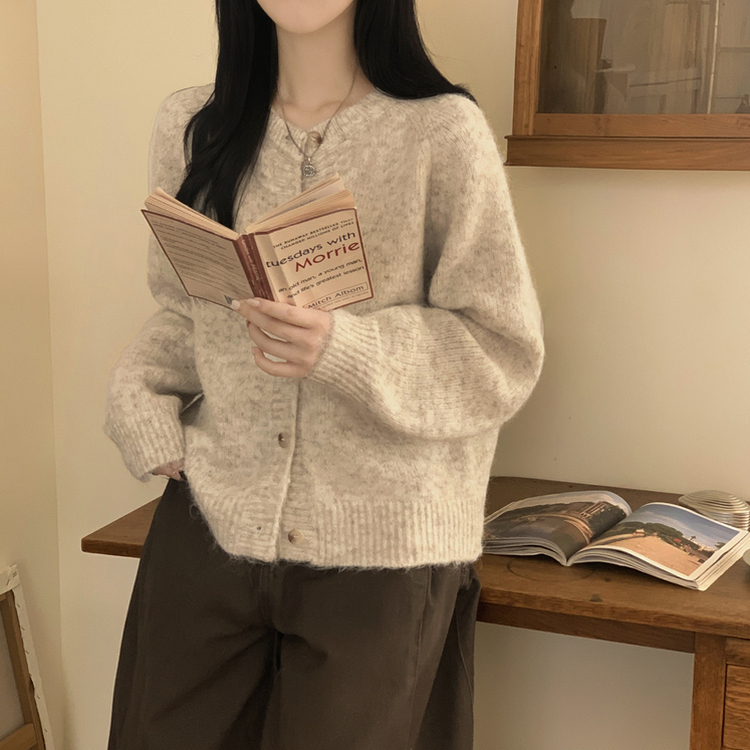 모헤어 오트밀 보카시 아방핏 라운드 데일리 겨울 가디건 오트밀