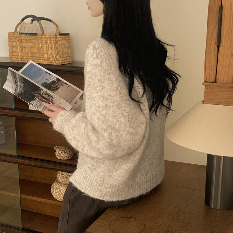 모헤어 오트밀 보카시 아방핏 라운드 데일리 겨울 가디건 오트밀