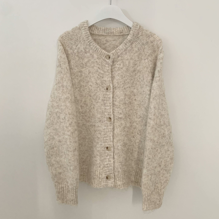 모헤어 오트밀 보카시 아방핏 라운드 데일리 겨울 가디건