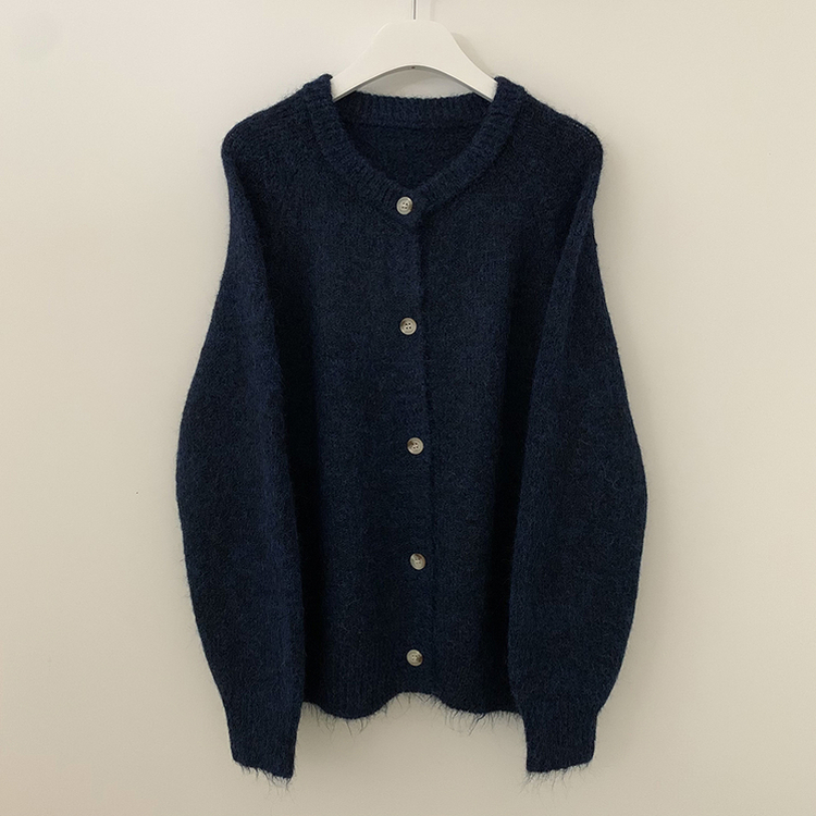 모헤어 오트밀 보카시 아방핏 라운드 데일리 겨울 가디건