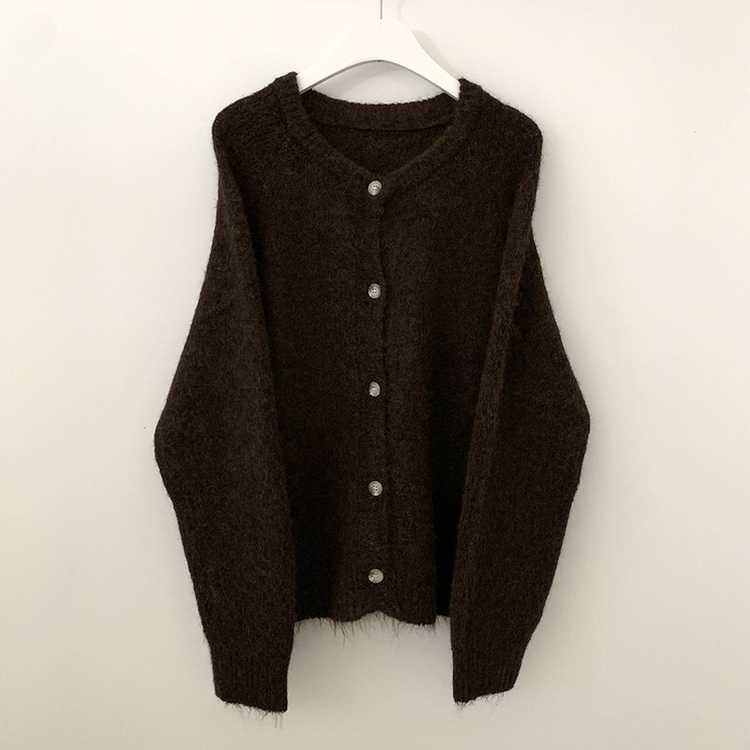 모헤어 오트밀 보카시 아방핏 라운드 데일리 겨울 가디건