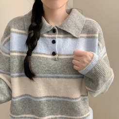 ストライプカラーニット GREY