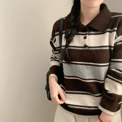 ストライプカラーニット BROWN