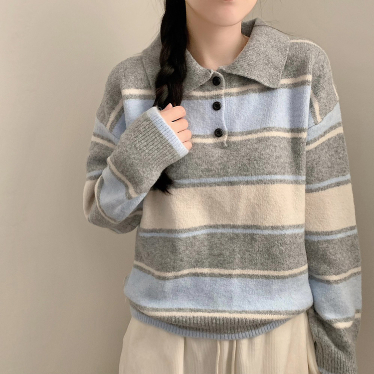 ストライプカラーニット GREY