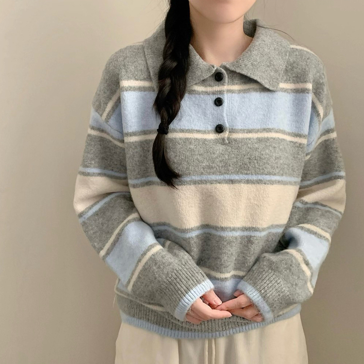 ストライプカラーニット GREY