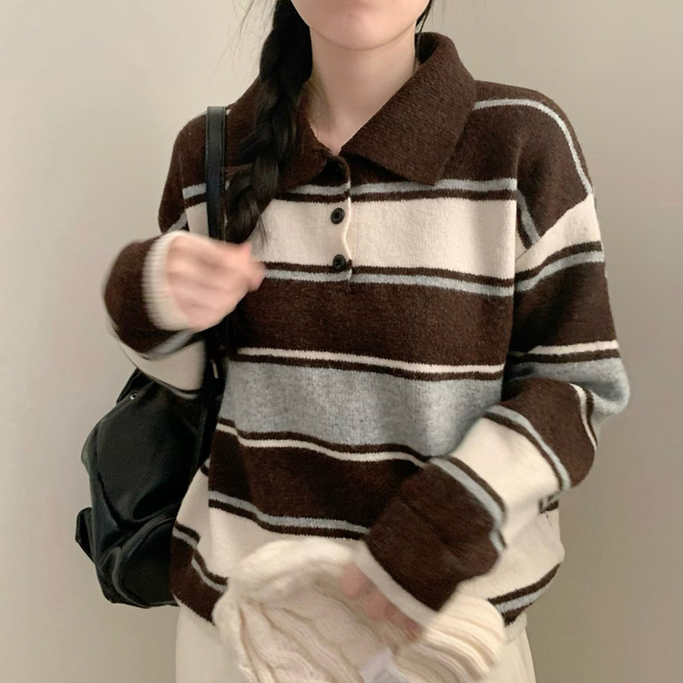 ストライプカラーニット BROWN