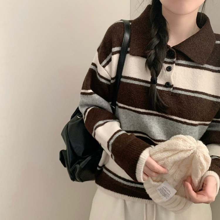 ストライプカラーニット BROWN