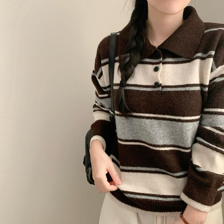 ストライプカラーニット BROWN