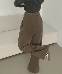 2XL모직 핀턱 안단추 비조 허리 조절 가능한 와이드 슬랙스 팬츠 브라운