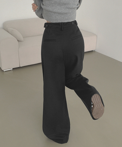 2XL모직 핀턱 안단추 비조 허리 조절 가능한 와이드 슬랙스 팬츠 블랙