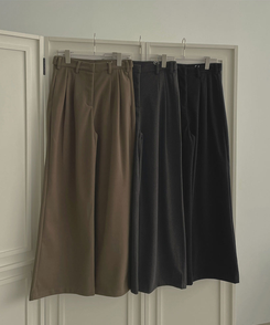 2XL모직 핀턱 안단추 비조 허리 조절 가능한 와이드 슬랙스 팬츠