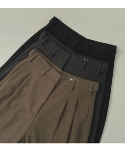 2XL모직 핀턱 안단추 비조 허리 조절 가능한 와이드 슬랙스 팬츠